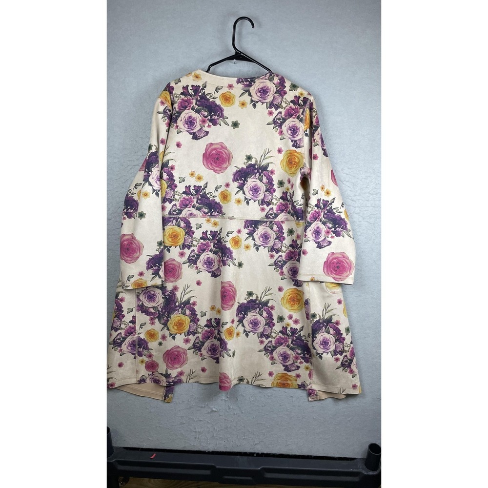 Joan Vass Coatigan Womens XL Multicolor Floral Open Front Knit Jacket Pockets - Picture 5 of 6